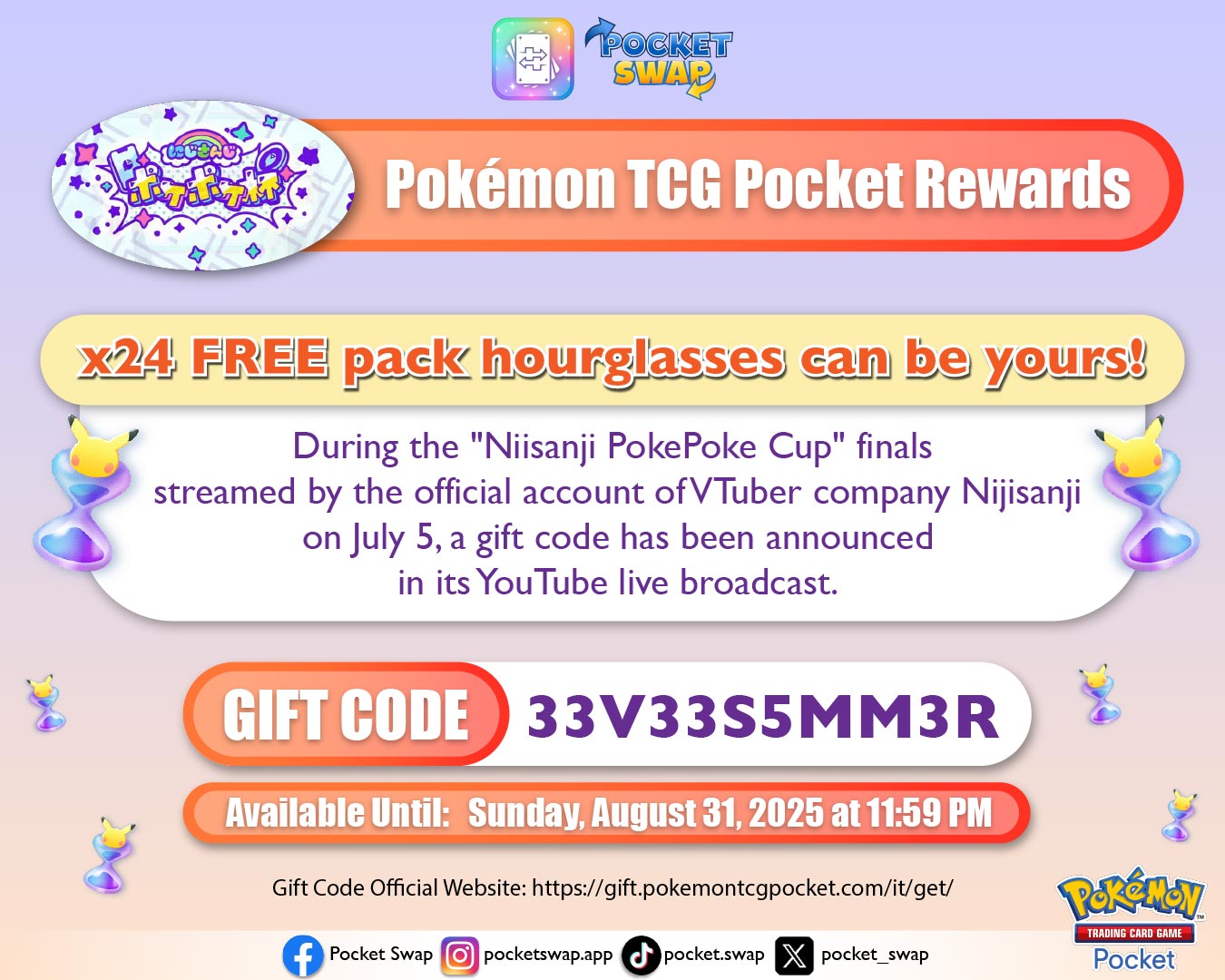 🎁 Pokémon TCG Pocket Gift Code: Get 24 FREE Pack Hourglasses Now!